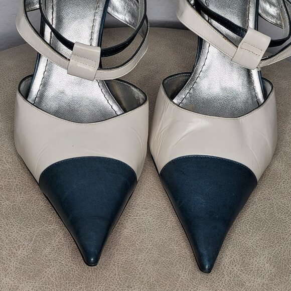 Vintage Sergio Zelcer Handmade Blue & White Leather Stilettos – Size 12M - Picture 3 of 9